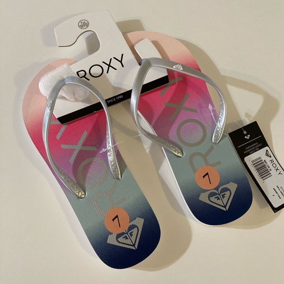 sandals size 7 flip flops new summer colorful beach ombré women’s roxy shoes - Picture 7 of 7